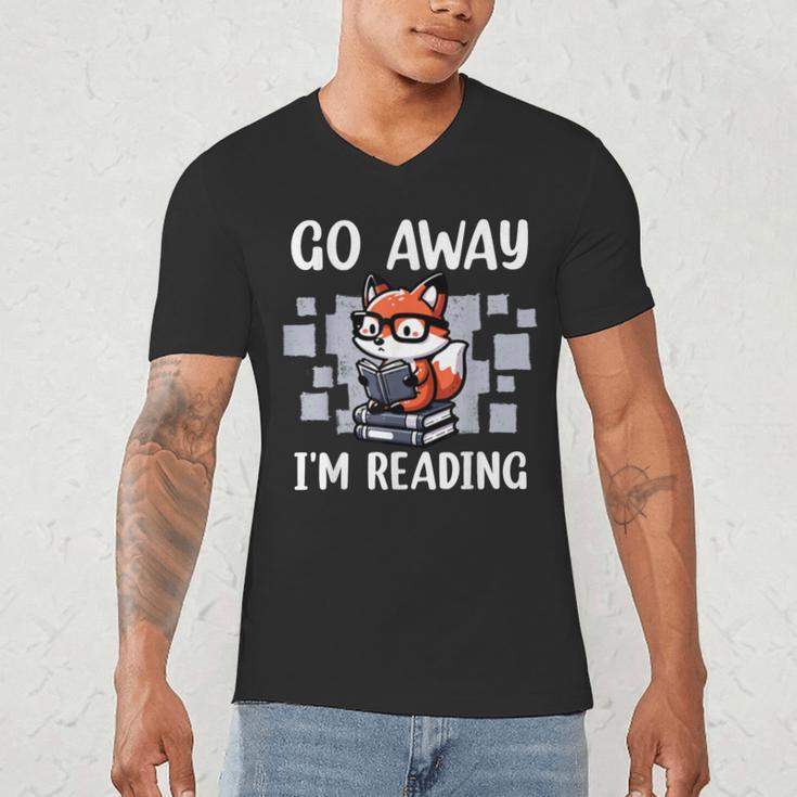 Go Away I'm Reading Book Reader Cute Fox Loves Books Men's V-Neck T-Shirt Go Away I'm Reading Book Reader Cute Fox Loves Books Men's V-Neck T-Shirt