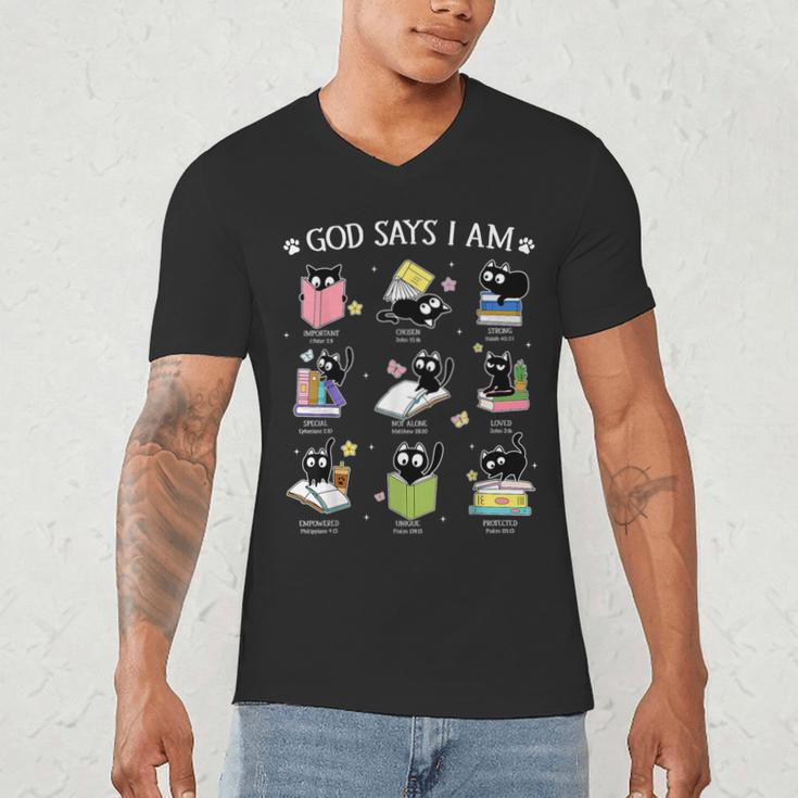 God Says I Am Cat Book Lover Christian Cute Jesus Girls Kids Men's V-Neck T-Shirt