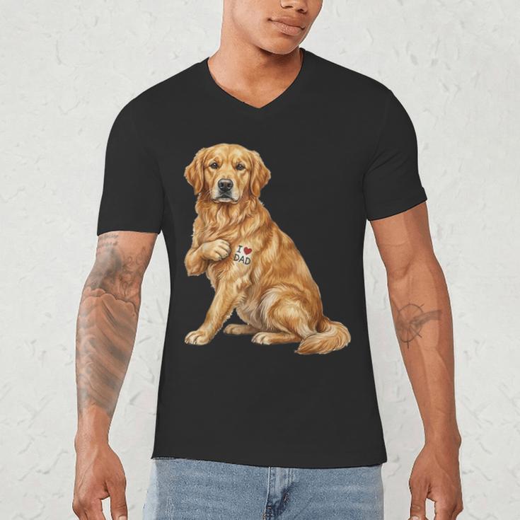 Golden Retriever I Love Dad Dog Dad Father's Day Men's V-Neck T-Shirt Golden Retriever I Love Dad Dog Dad Father's Day Men's V-Neck T-Shirt