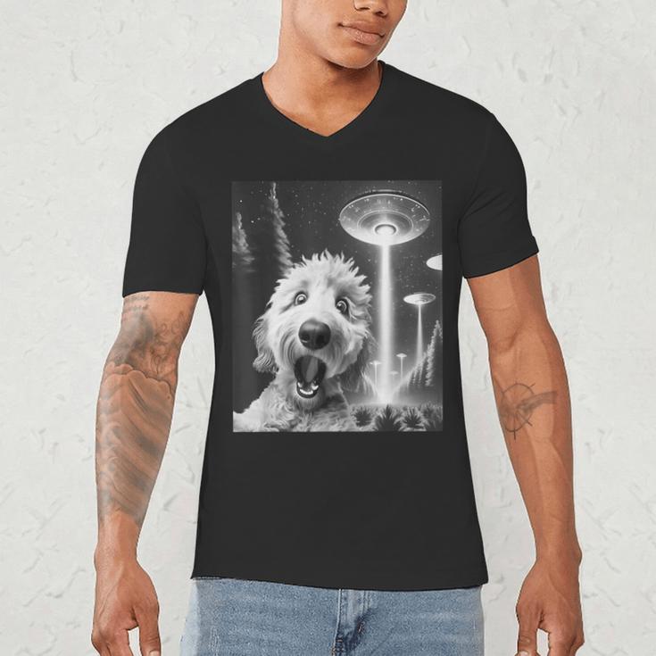 Goldendoodle Alien UFO Taking a Selfie Dog Mom Dad Men's V-Neck T-Shirt