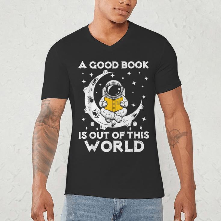 Good Book Is Out Of This World Astronaut Moon Space Reading Men's V-Neck T-Shirt