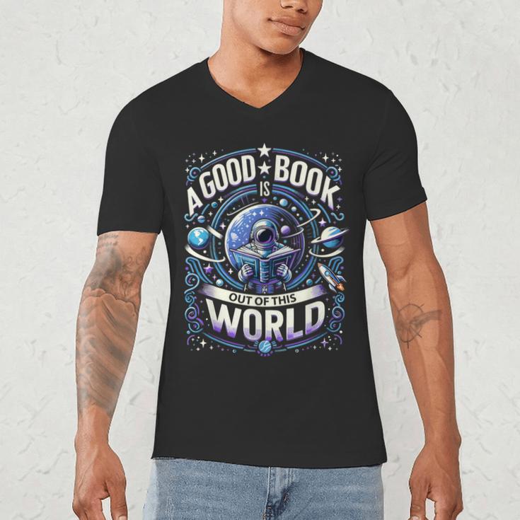 A Good Book Is Out Of This World Shirt Astronaut Reading Men's V-Neck T-Shirt A Good Book Is Out Of This World Shirt Astronaut Reading Men's V-Neck T-Shirt