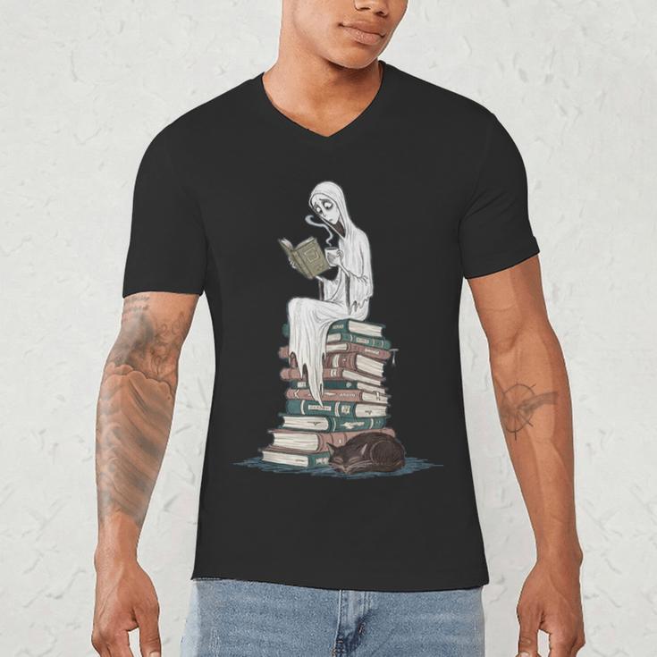 Gothic Librarian Halloween Books Tee For Teachers Men's V-Neck T-Shirt Gothic Librarian Halloween Books Tee For Teachers Men's V-Neck T-Shirt