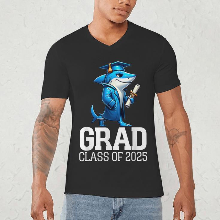 Grad Class Of 2025 Boys Shark Graduation Graduated Men's V-Neck T-Shirt