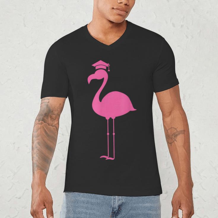 Graduate Cute Pink Flamingo Graduation Men's V-Neck T-Shirt