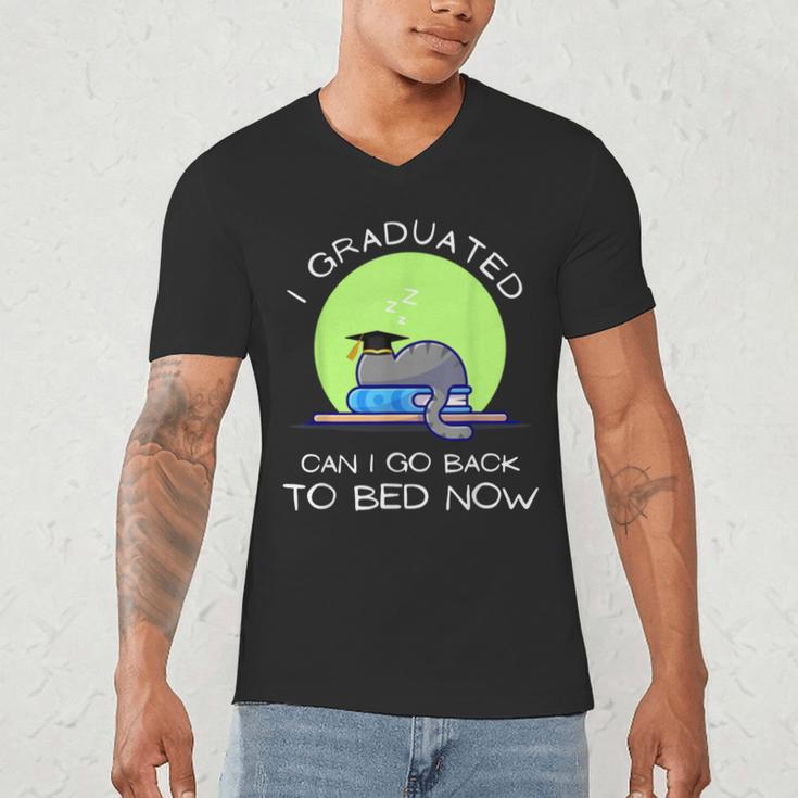 I Graduated Can I Go Back To Bed Now Cat Graduation For Men Women Girls Kids Men's V-Neck T-Shirt