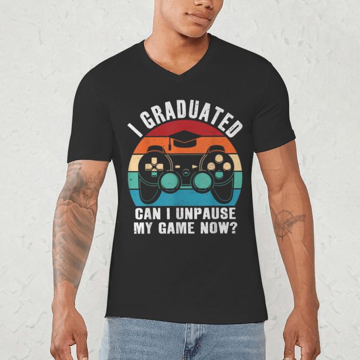 I Graduated Can I Unpause My Game Now Retro Graduation Men's V-Neck T-Shirt