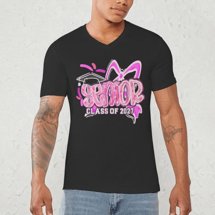 Graduation 2027 Senior 2027 Class Of 2027 Coquette Pink Girl Men's V-Neck T-Shirt