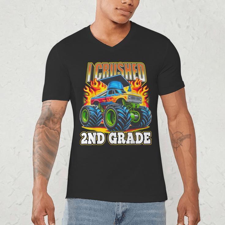 Graduation 2nd Grade Monster Truck Boys I Crushed Grad Men's V-Neck T-Shirt