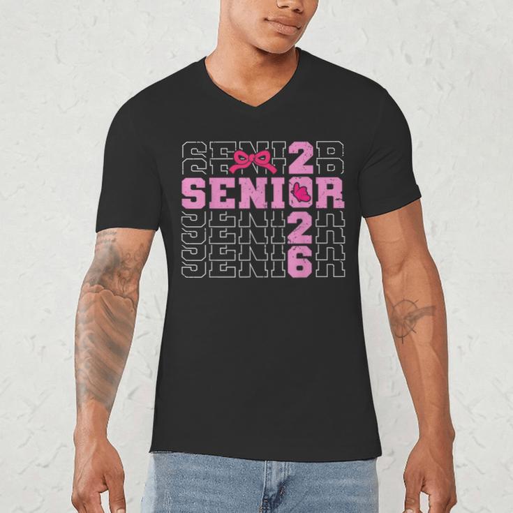 Graduation Class Of 2026 Senior 2026 Pink Bow Coquette Men's V-Neck T-Shirt