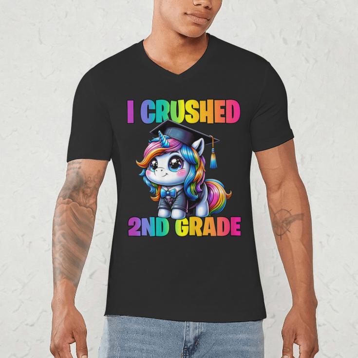 Graduation I Crushed 2nd Grade Unicorn Girls Grad Magical Men's V-Neck T-Shirt