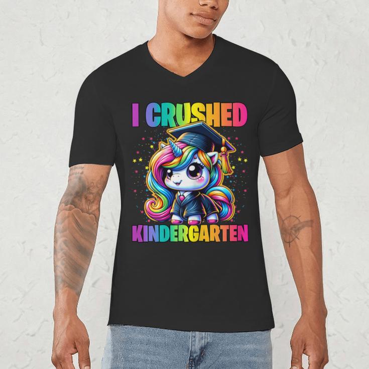 Graduation I Crushed Kindergarten Unicorn Girls Grad Magical Men's V-Neck T-Shirt