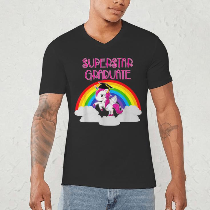 Graduation Unicorn Superstar Magical Colorful Rainbow Tshirt Men's V-Neck T-Shirt