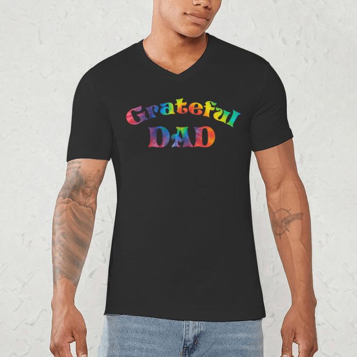 Grateful Dad Fathers Day Tie Dye Letters Shirt For Dads Men's V-Neck T-Shirt