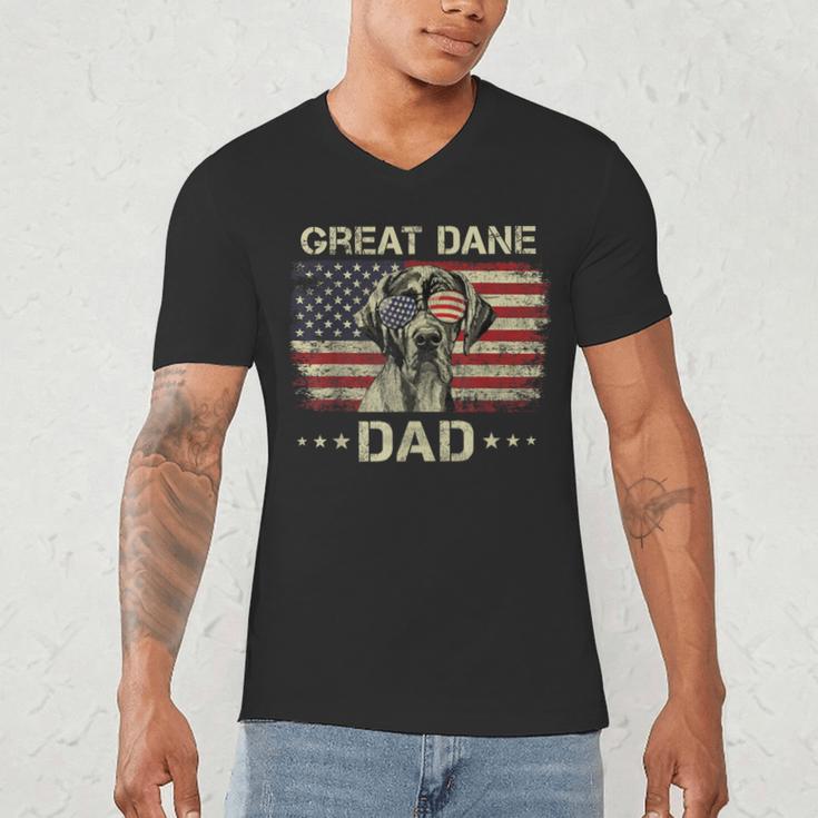 Great Dane Dad Dog Lovers American Flag 4th Of July Men's V-Neck T-Shirt