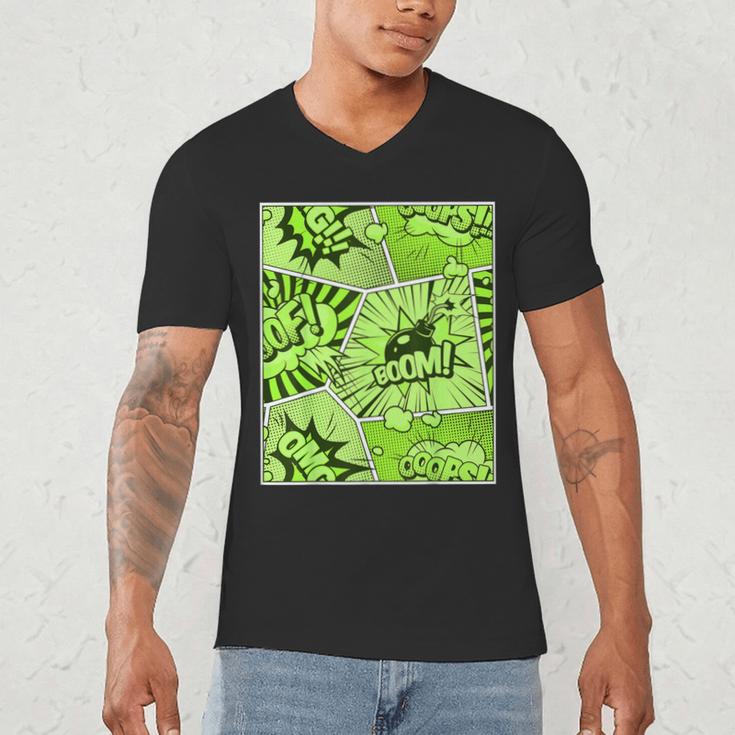 Green Comic Book Green Graphic Men's V-Neck T-Shirt Green Comic Book Green Graphic Men's V-Neck T-Shirt