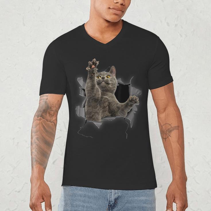 Grey Cat Torn Cloth Cat Dad Cat Mom Cat Lover Men's V-Neck T-Shirt Grey Cat Torn Cloth Cat Dad Cat Mom Cat Lover Men's V-Neck T-Shirt