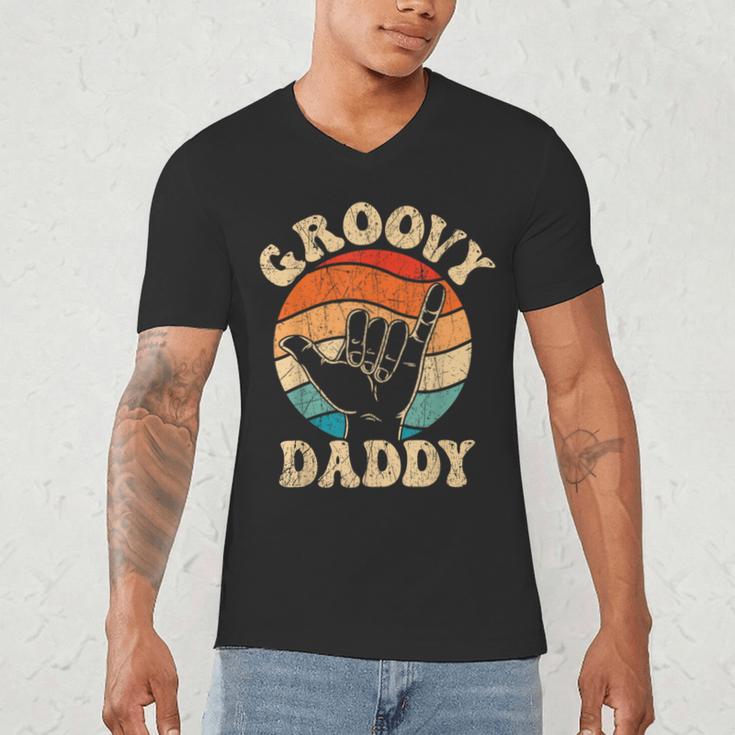 Groovy Daddy 70s Aesthetic Nostalgia 1970's Retro Groovy Dad Men's V-Neck T-Shirt