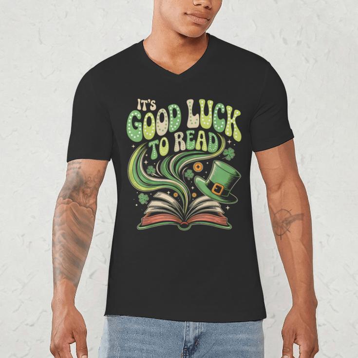 Groovy It's Good Luck To Read St Patrick's Day Book Lucky Men's V-Neck T-Shirt Groovy It's Good Luck To Read St Patrick's Day Book Lucky Men's V-Neck T-Shirt