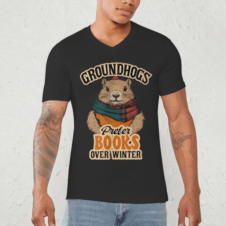 Groundhogs Prefer Books Over Winter February Men's V-Neck T-Shirt Groundhogs Prefer Books Over Winter February Men's V-Neck T-Shirt