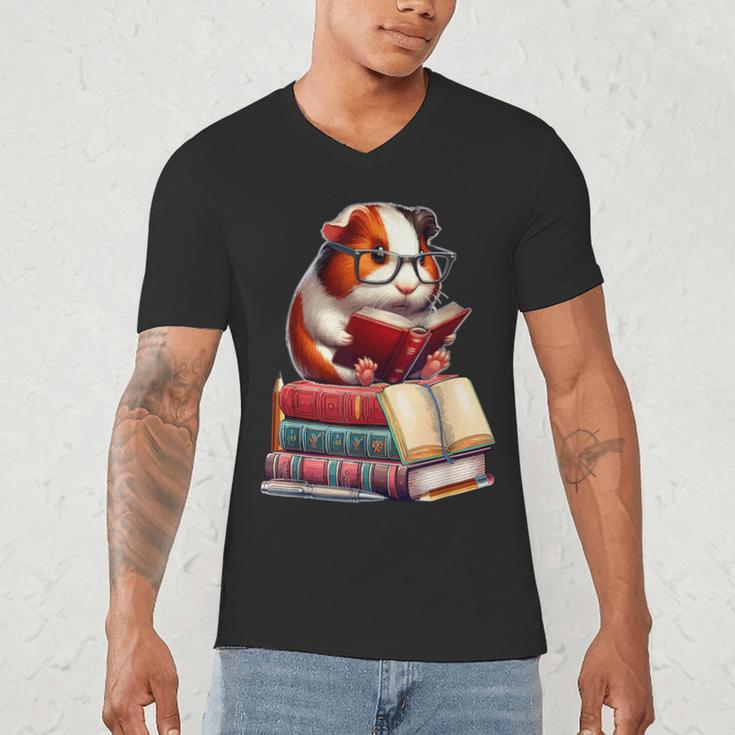 Guinea Pig Reading Books Matching Bookworm Readers Librarian Men's V-Neck T-Shirt