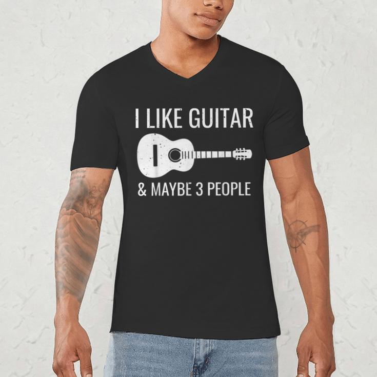 I Like Guitar & Maybe 3 People Music Introvert Guitar Men's V-Neck T-Shirt
