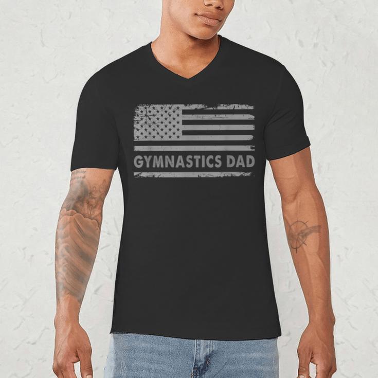 Gymnast Cheer Dad Gymnastics Dad US Flag Gymnastics Dad For Fathers Short Sleeve Small Men's V-Neck T-Shirt