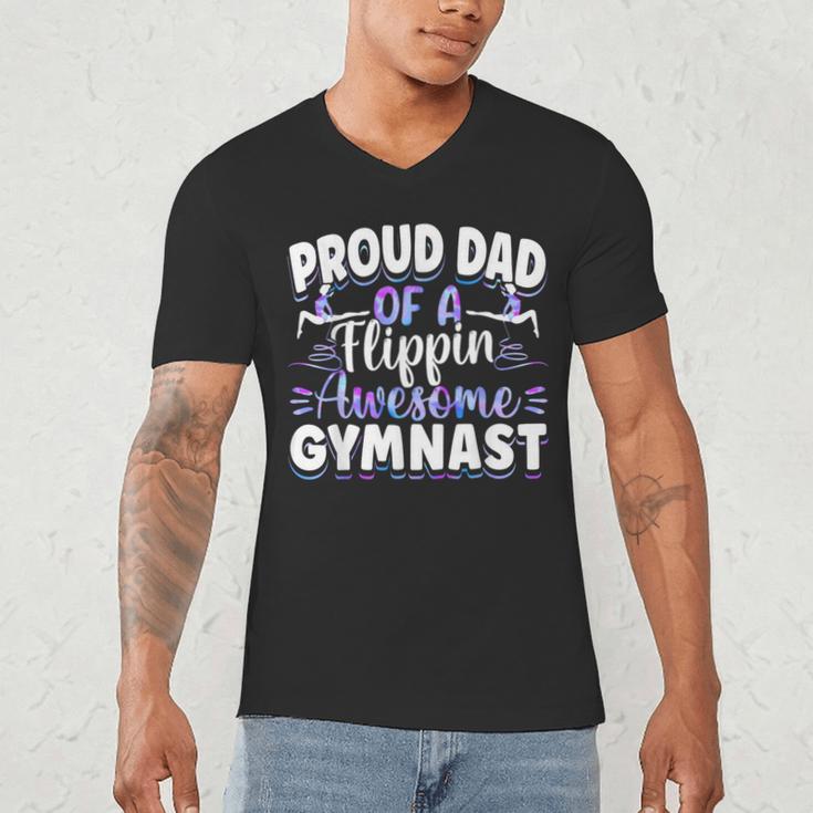 Gymnastics Watercolor Proud Dad Of A Flippin Awesome Gymnast Men's V-Neck T-Shirt Gymnastics Watercolor Proud Dad Of A Flippin Awesome Gymnast Men's V-Neck T-Shirt