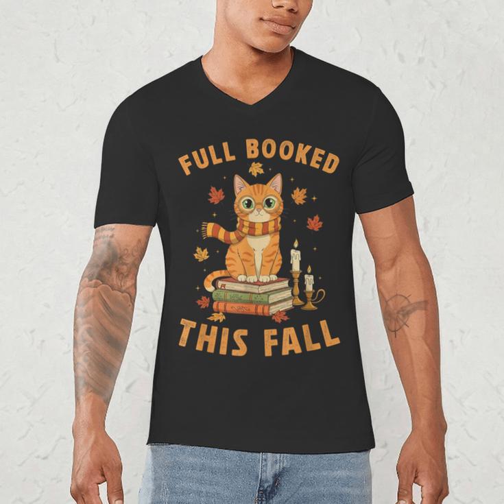 Halloween Fully Booked This Fall Book Ginger Cat Reading Men's V-Neck T-Shirt