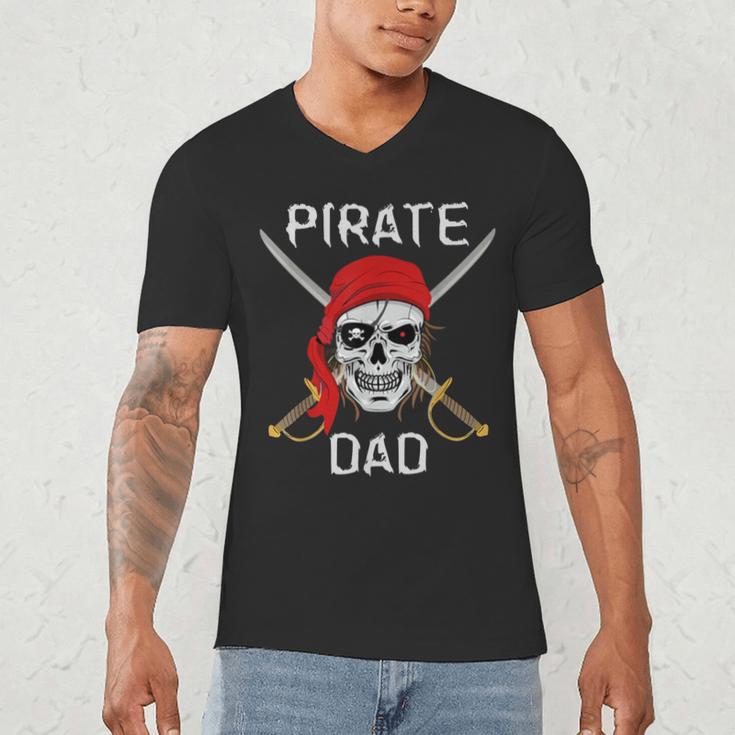 Halloween Pirate Skull Apparel Pirate Dad V-Neck Short Sleeve Cotton 100 T-Shirt Small Men's V-Neck T-Shirt