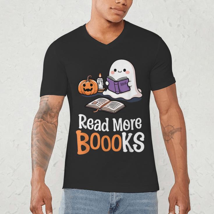 Halloween Teacher Women Cute Reading Ghost Read More Books Men's V-Neck T-Shirt Halloween Teacher Women Cute Reading Ghost Read More Books Men's V-Neck T-Shirt