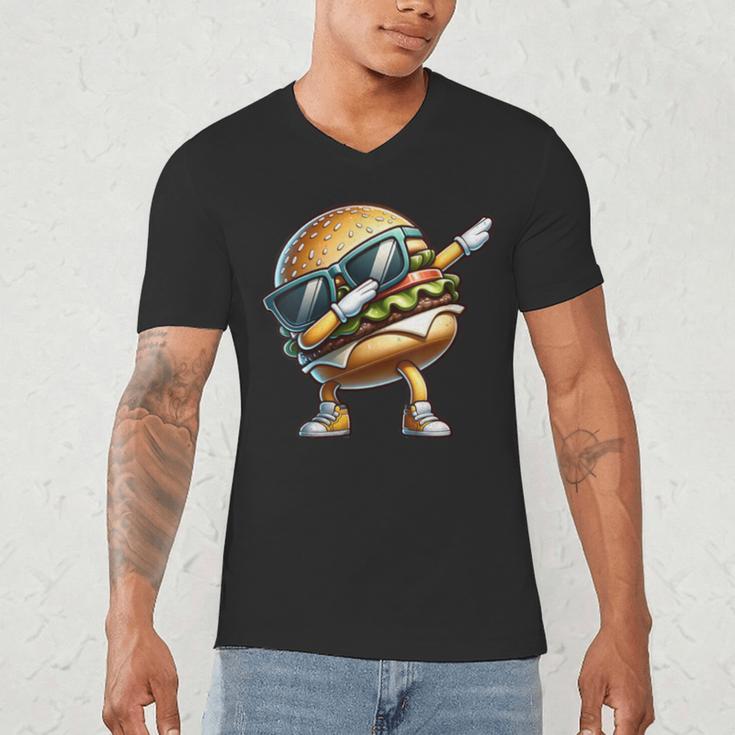 Hamburger Dabbing Kids Men Women Dab Dance Cheeseburgers Dad Men's V-Neck T-Shirt