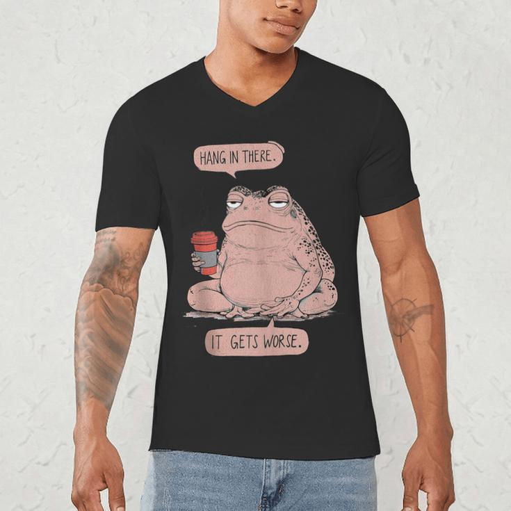Hang In There It Gets Worse Introverts Anti Valentines Day Men's V-Neck T-Shirt Hang In There It Gets Worse Introverts Anti Valentines Day Men's V-Neck T-Shirt