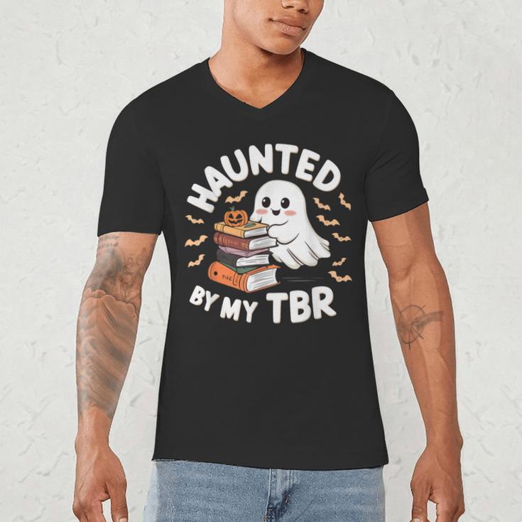 Haunted By My TBR Cute Ghost Book Reading Teacher Halloween Men's V-Neck T-Shirt