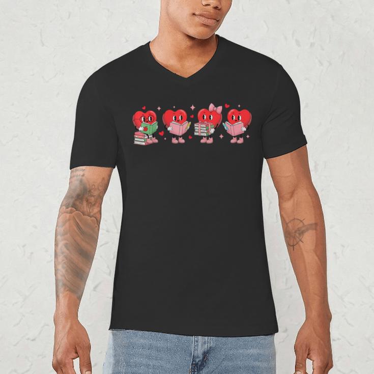 Heart Reading Books Valentine Teacher Library Book Lover Men's V-Neck T-Shirt Heart Reading Books Valentine Teacher Library Book Lover Men's V-Neck T-Shirt