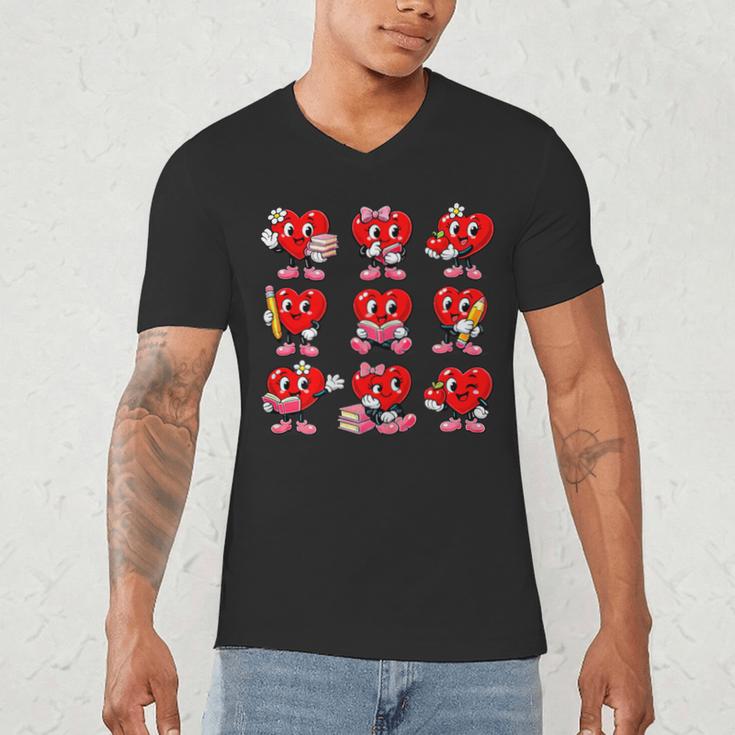 Heart Reading Books Valentine’s Day Girl And Boy Book Lovers Men's V-Neck T-Shirt Heart Reading Books Valentine’s Day Girl And Boy Book Lovers Men's V-Neck T-Shirt