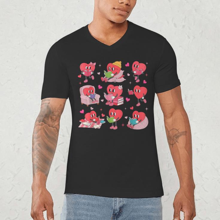 Hearts Reading Book Lovers All Booked For Valentine Men's V-Neck T-Shirt