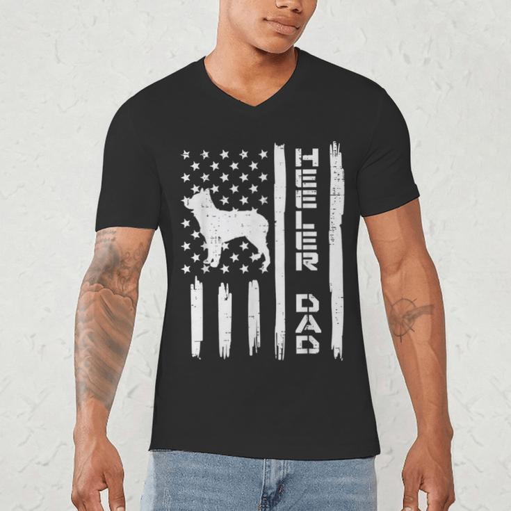 Heeler Dad Flag Vintage Blue Red Cattle Dog Patriot Men Men's V-Neck T-Shirt