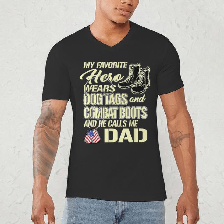 Hero Wears Dog Tags Combat Boots Proud Army Dad Father Men's V-Neck T-Shirt