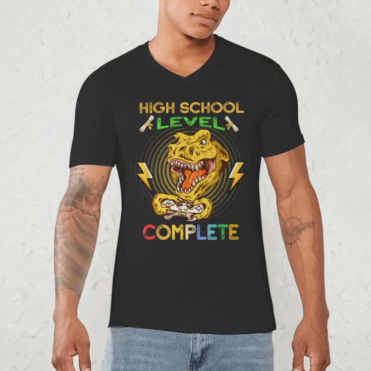 High School Level Complete Gamer Graduation Dinosaur 2021 Men's V-Neck T-Shirt