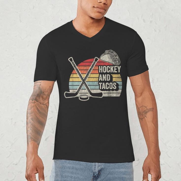 Hockey And Tacos Retro Nostalgia Lovers Men's V-Neck T-Shirt