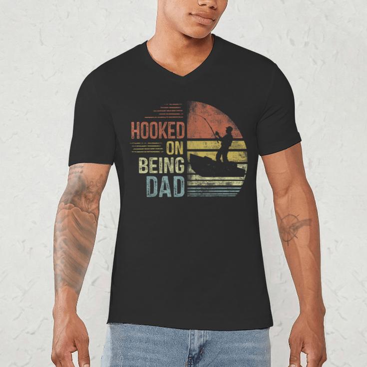 Hooked On Being Dad Fishing Dad Father's Day Men's V-Neck T-Shirt