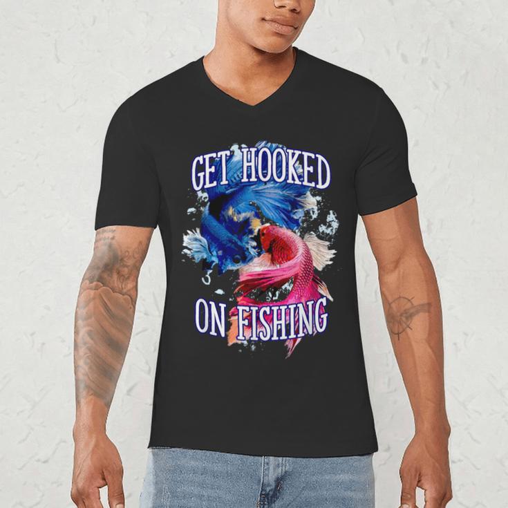 Hooked On Fishing Introvert Sayings Antisocial Quotes Men's V-Neck T-Shirt Hooked On Fishing Introvert Sayings Antisocial Quotes Men's V-Neck T-Shirt