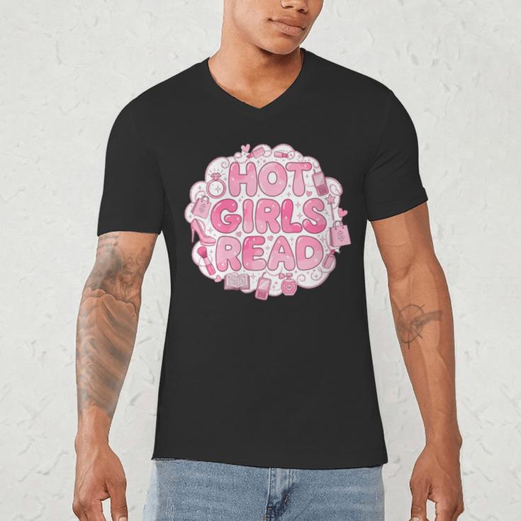 Hot Girls Read Pink Aesthetic Book Lover Reading Men's V-Neck T-Shirt