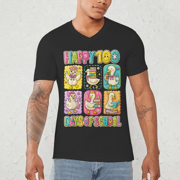 HUGvyn Happy 100 Days Of School Teacher Goose Preppy Books Men's V-Neck T-Shirt HUGvyn Happy 100 Days Of School Teacher Goose Preppy Books Men's V-Neck T-Shirt