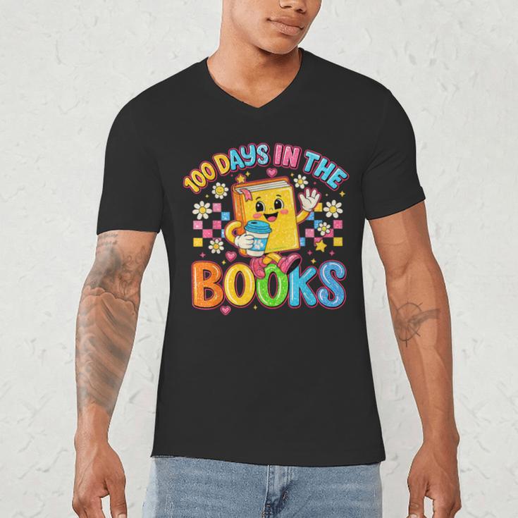 HUGvyn Preppy 100 Days In The Books Teacher Reading Coffee Men's V-Neck T-Shirt