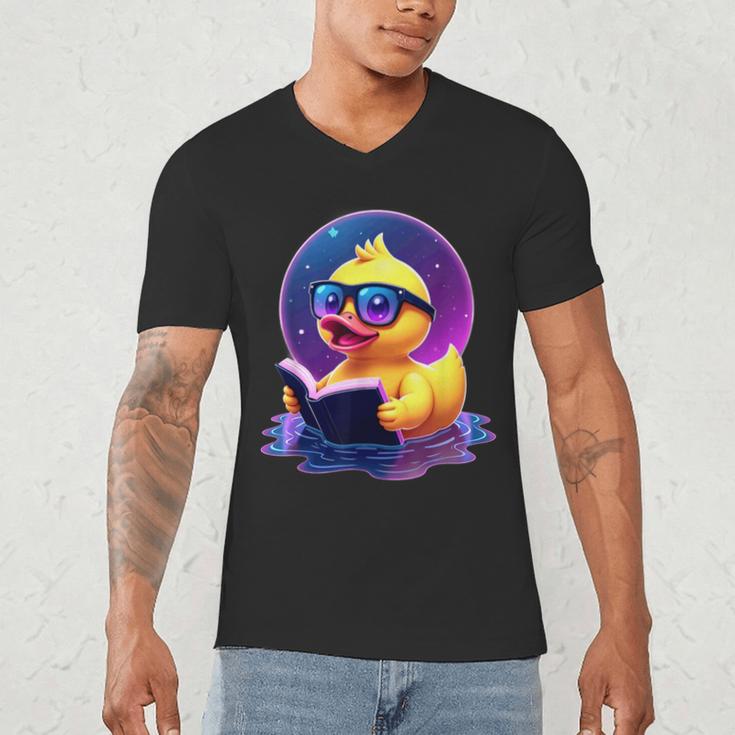 Humor Rubber Duck Reading Book Men's V-Neck T-Shirt