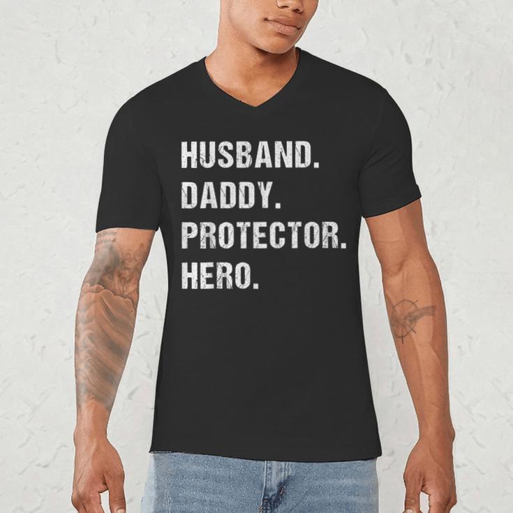 Husband Daddy Protector Hero For Dad Wife Small Men's V-Neck T-Shirt