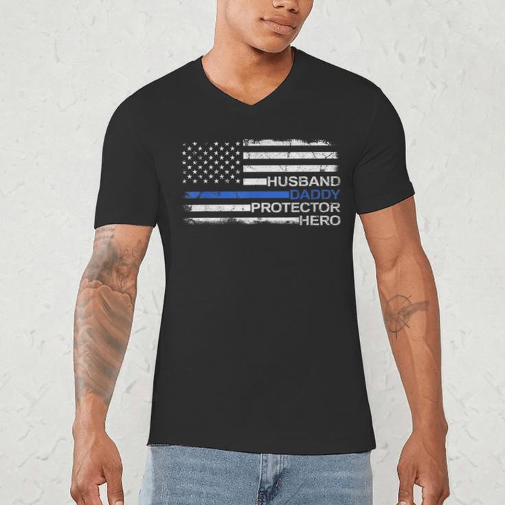 Husband Daddy Protector Hero Police Officer Father Dad Men's V-Neck T-Shirt