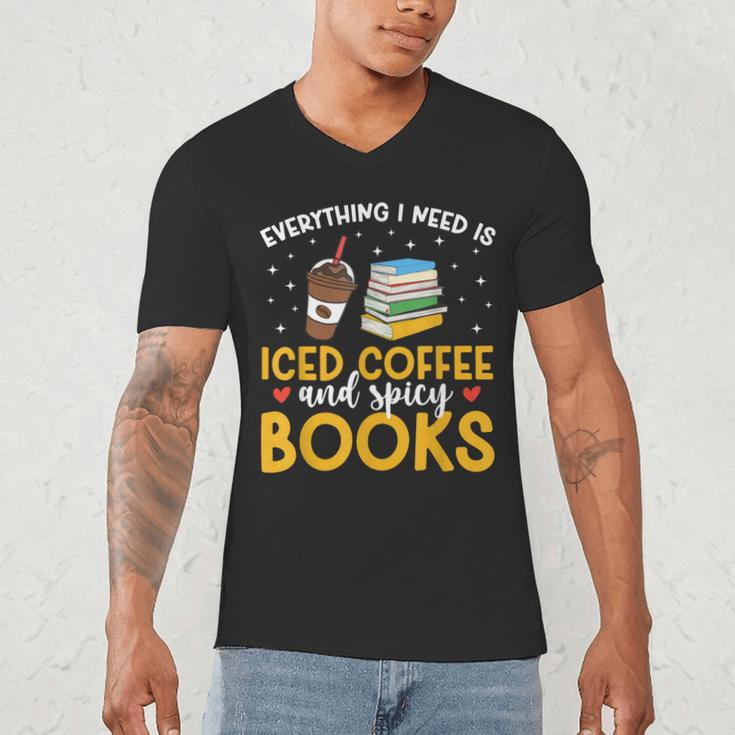 Iced Coffee And Spicy Books Iced Coffee Lover Cold Brew Men's V-Neck T-Shirt